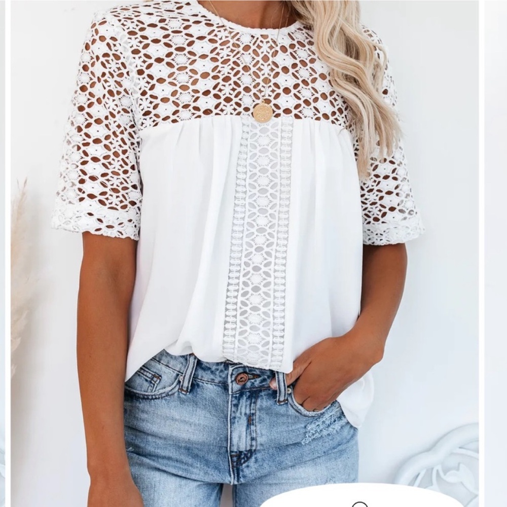 Vici RUSSIAN RIVER CROCHET
PANEL BLOUSE Sz M 
 bin 41